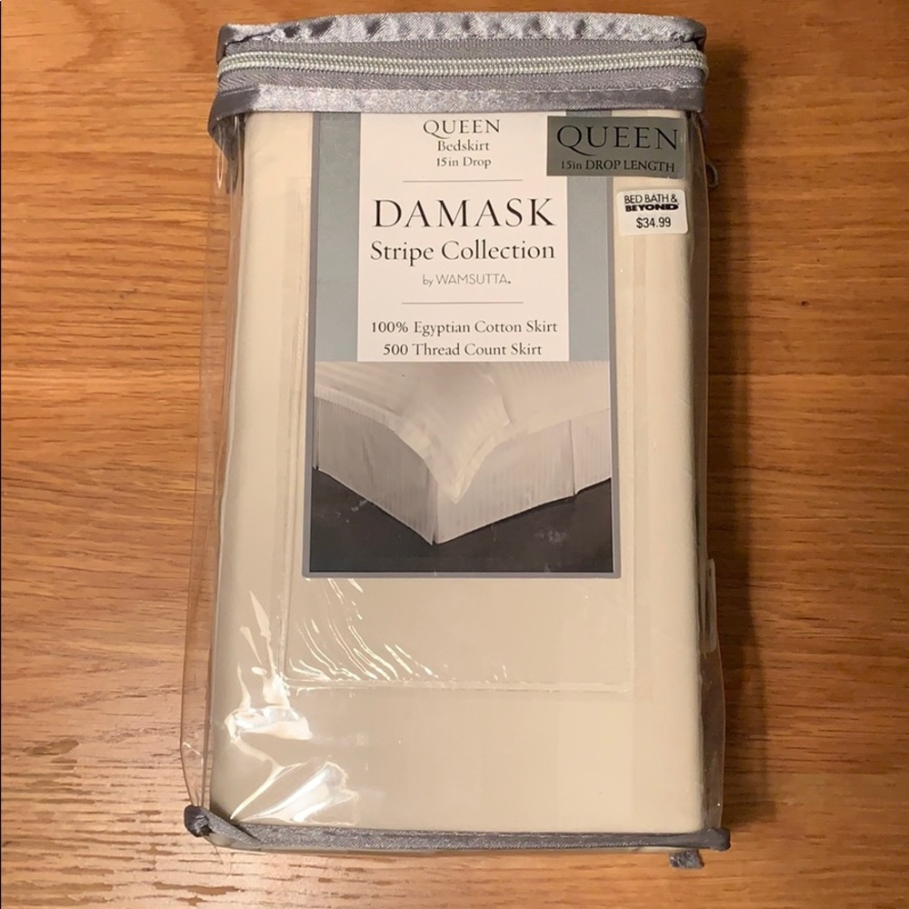 Queen Bedskirt - Damask - Ivory - 500 thread count